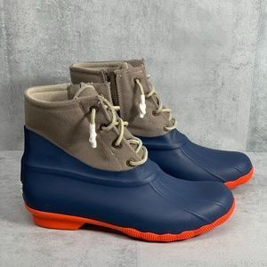 Sperry Saltwater Tan/Navy Waterproof Duck Toe Rain
